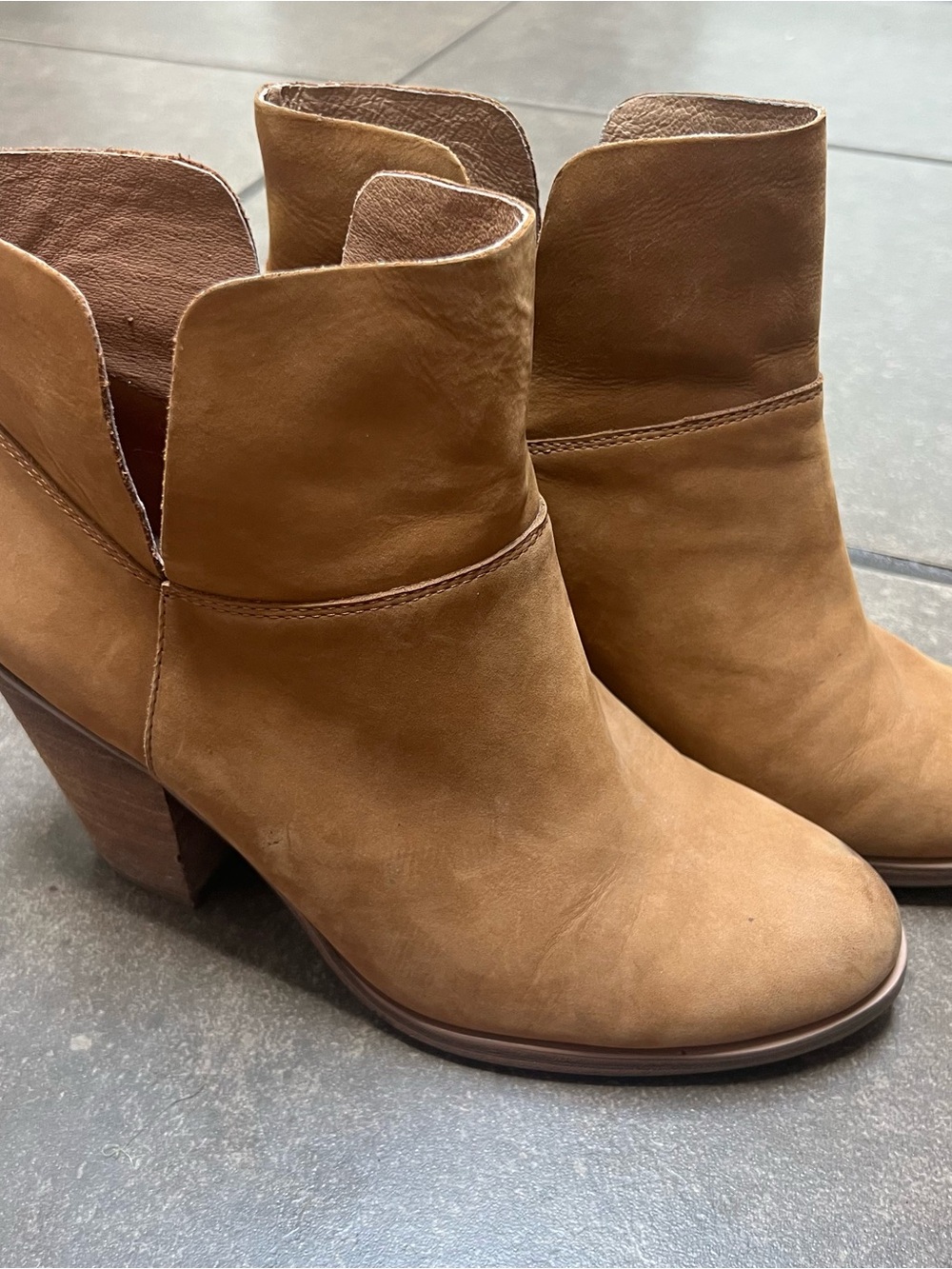 Vince Camuto Tan Leather Ankle Booties with Block Heel